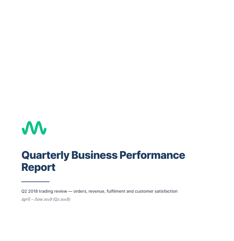 A report's cover page: the Kestrel Outdoor logo at the top left, a small uppercase label giving the kind of report, the title Q3 Wholesale Review, a short accent line, a subtitle and the period, and a footer with the author, the tables used and a classification.